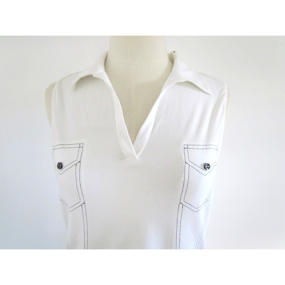 Rivamonti Y2K Italy White Sleeveless Top Contrast Stitch Stretch Cotton S/M NOS